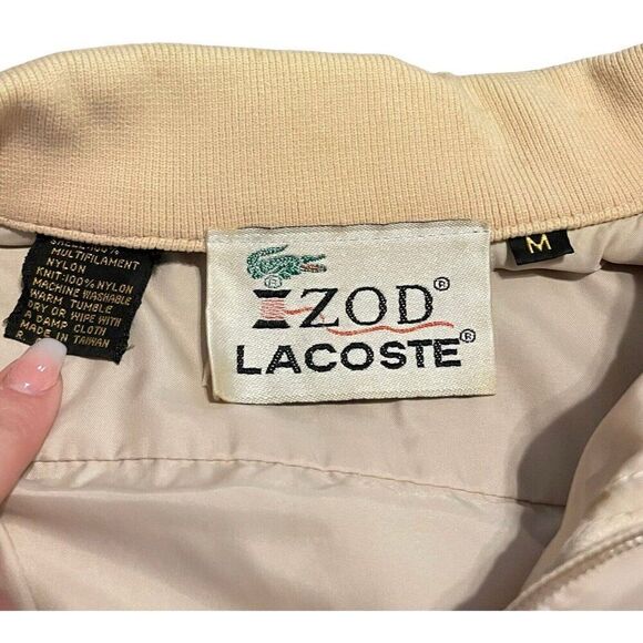Izod Bomber Jacket Tan Cream Vintage Lacoste Mens Medium Beige Retro Mr Rogers - Picture 3 of 8
